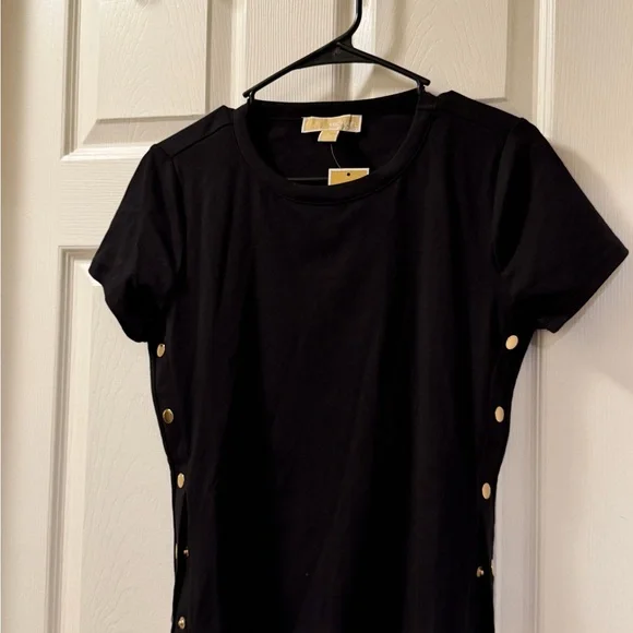 Michael Kors Black Short Sleeve Top with Gold Snap Detail - Picture 4 of 5